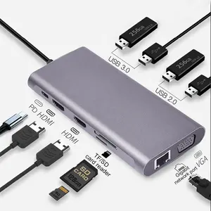 USB-C Multi Hub 11-En-1 USB Type C Hub Adaptateur 11 Dans 1 Station D'accueil Double HDMI Pour Macbook Pro USB Type C Hub