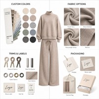 Ensemble deux pièces pour femme OEM, vêtements de détente de haute qualité, sweat-shirt à col roulé côtelé, pantalon à jambes larges avec couture incurvée, logo personnalisé