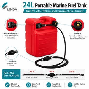 Bidon d'<span class=keywords><strong>essence</strong></span> pour <span class=keywords><strong>bateau</strong></span> LinDA 24L, anti-fuite, certifié CE EPA CARB, réservoir de carburant portable avec tuyau pour bateaux de pêche - Product Image 1