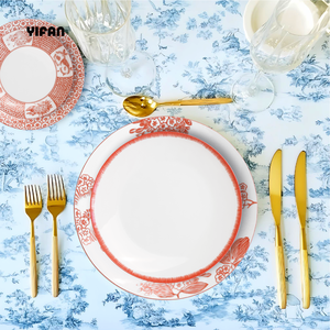 Juego de platos de cena de boda con patrón de margaritas mandarina, vajilla de porcelana de hueso fino, arrendamiento de instalaciones de catering - Product Image 2