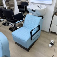 Station de coiffure tout-en-un personnalisée avec fauteuil de lavage, fauteuil de barbier, bac en céramique et lit de lavage pour soins capillaires