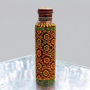 Hand Painted Floral <b>Copper</b> Water <b>Bottle</b> Traditional Artisan Design Reusable Metal <b>Drink</b> Flask Leakproof Daily Hydration - Product Image 1