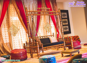 สวิงแกะสลักทำจากไม้สำหรับงาน Sangeet,งานแต่งงานสไตล์เมห์ดีสำหรับพิธีแกว่งเฮนน่าสำหรับงานแต่งงานตอนกลางคืน - Product Image 6