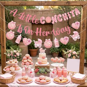 Set di Striscioni e Ghirlande per Baby Shower 'Una Piccola <span class=keywords><strong>Conchita</strong></span> in Viaggio' Tema Dolce Pane Messicano in Acquerello Rosa per Bambine - Product Image 4