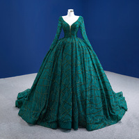AL1187 Robe de Soirée Élégante Femme Manches Longues Brodée de Perles et de Paillettes Verte pour Mariage avec Décoration en Cristaux