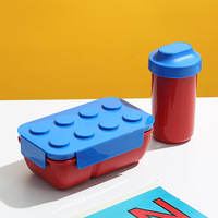 Boîte à lunch Bento en forme de blocs de construction, double compartiment, compatible micro-ondes, sans BPA, anti-fuite, couvercle à verrouillage pour la préparation des repas scolaires des enfants