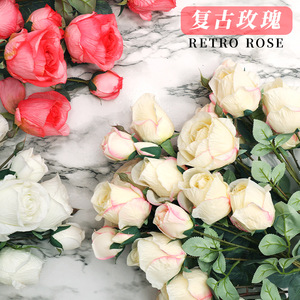 ดอกกุหลาบประดิษฐ์สไตล์วินเทจช่อดอกไม้งานแต่งงานดอกไม้พลาสติกจำลองคุณภาพสูงตกแต่งบ้าน - Product Image 6