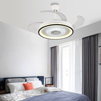 Ventilateur de plafond avec haut-parleur Bluetooth, commande vocale invisible, style nordique minimaliste moderne, adapté à la salle à manger, au salon