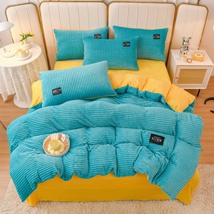 Bộ chăn ga gối đệm mùa đông bốn món lông mink dày dặn, chất liệu vải san hô sữa - Product Image 6