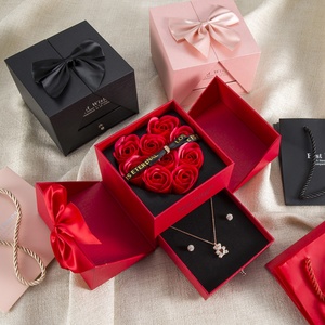 Valentine's Day Double-layer Rectangular Printed Rose Flower Drawer <b>Box</b> Eternal Flower <b>Gift</b> <b>Box</b> Necklace Ring Jewelry <b>Box</b> - Product Image 1
