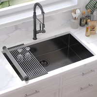 Évier de cuisine moderne en acier inoxydable à arc simple de calibre 16 noir sans robinet