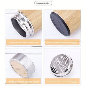 Mug à café en acier inoxydable 304 à double paroi avec couvercle en bambou personnalisé, 12/15/17 oz, thermos à vide, bouteille d'eau thermique avec poignée - Product Image 2