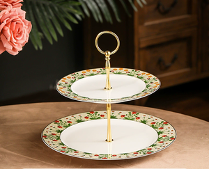 Nouvelle assiette à gâteau en porcelaine de style britannique à 2 étages pour le thé de l'après-midi et l'usage domestique - Product Image 4