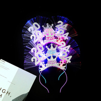 2024 Frohes Neues Jahr Digital Crown Glowing Stirnband LED Hair Hoop Silvester Party Requisiten Blinkende Glasfaser-Haar bänder