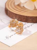 Bague élégante et romantique en cuivre avec fleur de rose et zircon, idéale pour les banquets et dîners, bijou de mode féminin