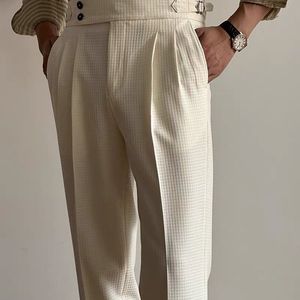 Pantalon de costume taille haute personnalisé pour <span class=keywords><strong>homme</strong></span>, style décontracté printemps-été, coupe Naples, sans repassage, pour affaires. - Product Image 3