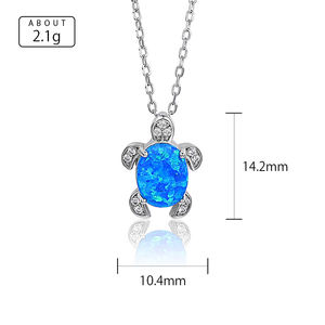 Collar con colgante de tortuga blanca azul OPAL sintético, cadena de caja Vintage de plata, estética tridimensional elegante para mujer - Product Image 6