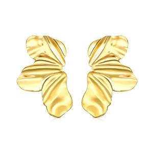 Customized Wholesale Dainty 18K Gold Plated <b>Stud</b> Earrings Jewelry Trendy Hammer Half Flower Stainless Steel <b>Stud</b> Earrings - Product Image 1