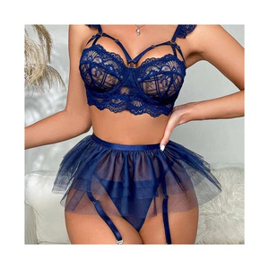 Ensemble de lingerie sexy <span class=keywords><strong>pour</strong></span> femmes en dentelle et maille à trois points avec jarretière européenne américaine - Product Image 5