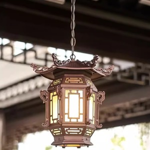 Lampadario LED in Alluminio Marrone <span class=keywords><strong>Scuro</strong></span> Stile Nazionale Antico, Lampada <span class=keywords><strong>da</strong></span> Palazzo, Luce Classica per Balcone Esagonale Cinese - Product Image 2