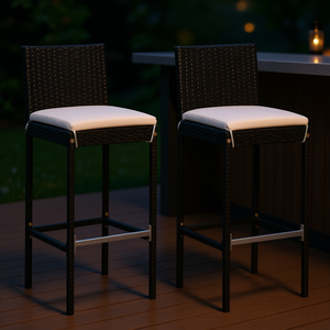 Ensemble de 2 tabourets de bar en rotin noir avec structure en métal, design contemporain et moderne, pour usage intérieur et extérieur - Product Image 2