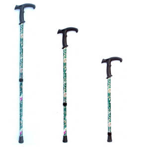 Bâton de marche réglable en alliage d'aluminium avec embout en caoutchouc imprimé vert pour les personnes âgées, soutien pour la randonnée - Product Image 4