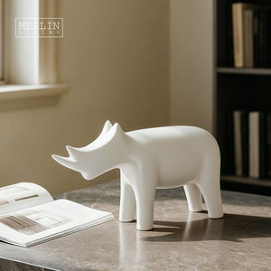Merlin Living Animal Céramique Décoration Blanc Art Rhinocéros Ornement pour Bureau Moderne Décor À La Maison Chaozhou Usine OEMODM - Product Image 1