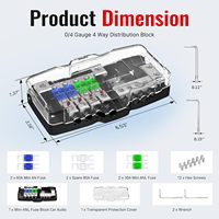 Bloc de distribution d'alimentation 12V avec fusibles pour autoradio, 4 voies, bloc de fusibles MIDI (Mini-ANL) avec mise à la terre, calibre 0/2/4