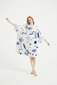 Bata de cambio de secado rápido a rayas con estampado de playa de verano de fábrica, Poncho de toalla de Surf Premium, Poncho de microfibra de gran tamaño con capucha para adultos - Product Image 5