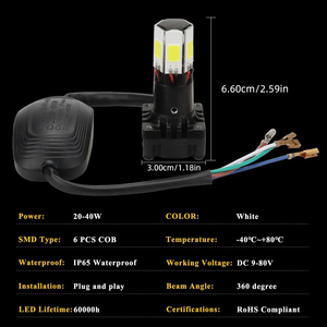 Ampoules de phare LED pour <span class=keywords><strong>moto</strong></span>, 6 tailles, puce COB, <span class=keywords><strong>clignotant</strong></span> de <span class=keywords><strong>moto</strong></span>, lumière de signalisation, 6000K blanc, faisceau haut et bas, DRL, feu de jour - Product Image 3
