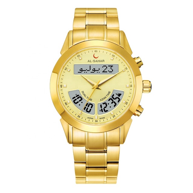 Factory Direct Sales Alfajr Watch Rose Gold Stainless Steel Dual Time Customized Clock Islamic Azan Prayer Watch AS-P012