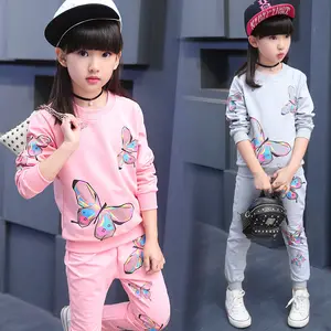 2020 Big girl sports suit butterfly pattern clothing set for teenagers spring autumn sportswear