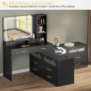 Nhà Cung cấp nhà máy gỗ đen linh hoạt có thể điều chỉnh trang điểm Vanity bàn với gương và đèn RGB Set - Product Image 4