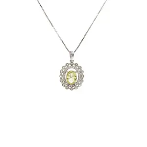 Daidan Dainty Silver Olive Green Oval Box Chain Gemstone 925 Sterling Silver Necklace