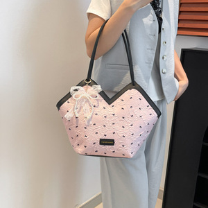 Summer Fashion Luxury Customizable Large Capacity Printed Women's Satchel Bag Bow Lace Two Handles Chain Strap Zip Closure PU - Product Image 2