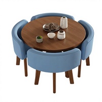 Mesa Redonda Pequeña de Bambú con Sillas, Combinación para Balcón, Oficina, Negocios, Ocio, Recepción, Invitados, Una Mesa y Cuatro Sillas