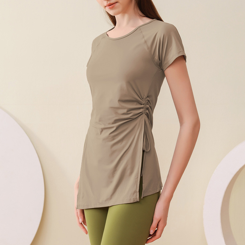 Song Station Same Style Nine Quarter Sleeve for Solid Breathable Quick-drying Hip Covering Blouse Drawstring Loose Yoga Top