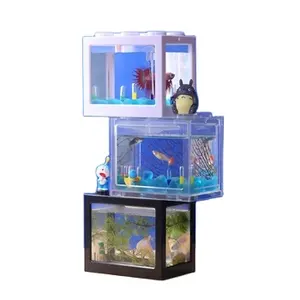 Mini réservoirs de poissons Betta réservoir de poissons réservoir d'aquarium bol de poisson bloc de construction décoration de Table de bureau décor à la maison boîte d'alimentation lumière LED