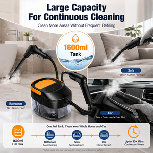 เครื่องทำความสะอาดไอน้ำแรงดันสูง 1500W พร้อมถังน้ำขนาดใหญ่ สำหรับทำความสะอาดบ้าน ห้องน้ำ ห้องครัว รถยนต์ รับผลิตแบบ OEM - Product Image 3