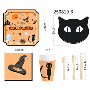 DAMAI Halloween <b>Black</b> Cat and Hat Tableware <b>Set</b> and Disposable Paper <b>Dinner</b> Plates Dessert Plates Tableware <b>Sets</b> - Product Image 4