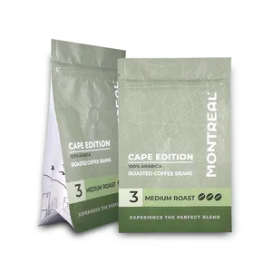 シンプルなデザインの黒と白のホットスタンピング8面密閉コーヒー豆ナッツ茶プロテインパウダークラフト紙袋
