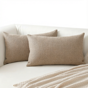 Housse de coussin rectangulaire en lin beige, taie d'oreiller unie en tissu tricoté pour décoration de canapé - Product Image 1