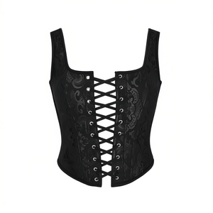 Corset vintage pour femme à lacets, motif jacquard, sans manches, col carré, en spandex et nylon, gainant, noir, taille S - Product Image 1