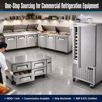 Équipement de cuisine commerciale CE, réfrigérateur de présentation, table de travail en acier inoxydable, table de préparation de pizzas, congélateur rapide Saladette