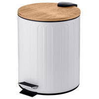 Poubelle de salle de bain avec couvercle en bambou ensemble de brosse de toilette blanc moderne 5L petite corbeille à déchets avec support en bambou WBR052 + TBR015-A