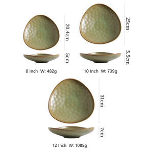 Platos triangulares japoneses plato de postre de cerámica en bruto platos de ensalada y fruta diseño de vajilla de cerámica creativa Retro hecha de arcilla - Product Image 6