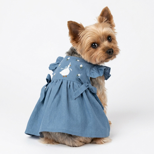 Vestido de Verano Personalizado de Lujo Clásico para Perros, con Bordado de Ganso Estúpido y Margaritas, en Algodón Suave - Product Image 1
