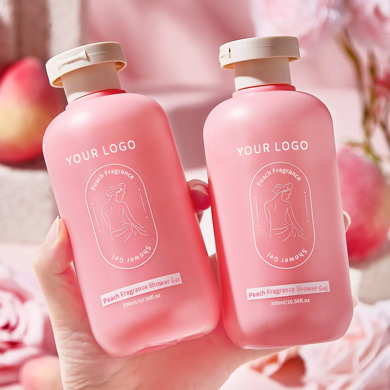 RongYao Private Label 300ml bodi cleanser Whitening Body Wash Gel Bath Shower Gel Home Fruit Fragrance Peach Shower Gel