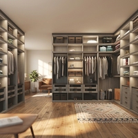 Armoire de dressing haut de gamme pour projet hôtelier avec porte coulissante transparente éclairée, meuble de dressing intégré