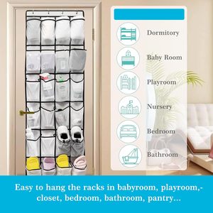 Over The Door Shoe Organizer 24 Pockets White Mesh Hanging Storage For Shoes Behind Doors On <b>Walls</b> <b>Hook</b> Type - Product Image 3